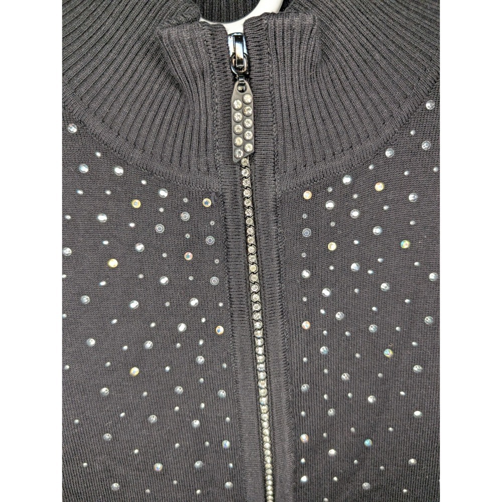 Fontana Cardigan Sweater Women's Size Medium Black Rhinestone Studded Zip Up NEW - Picture 4 of 8